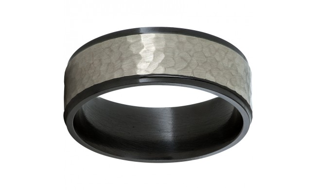 Black Zirconium Flat Band with Grooved Edges and Hammer Finish