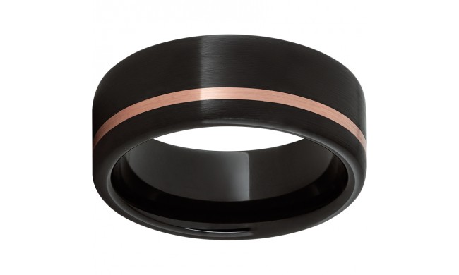 Black Diamond Ceramic Pipe Cut Band with a 1mm Off-Center 14K Rose Gold Inlay