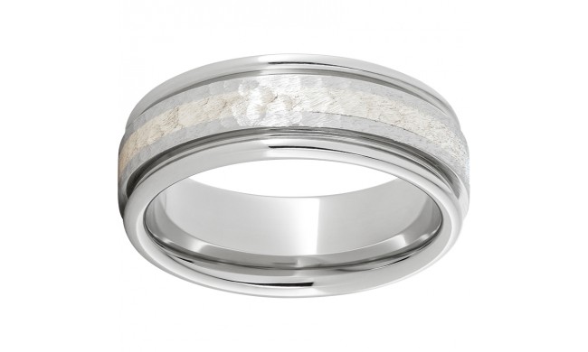 Serinium Rounded Edge Band with a 2mm Sterling Silver Inlay and Hammer Finish