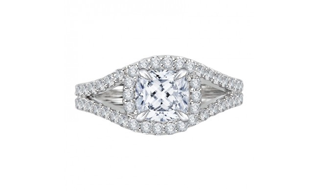 Shah Luxury 14K White Gold Cushion Diamond Halo Engagement Ring with Split Shank (Semi-Mount)
