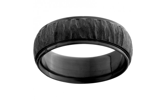 Black Zirconium Domed Band with Grooved Edges and Black Bark Finish