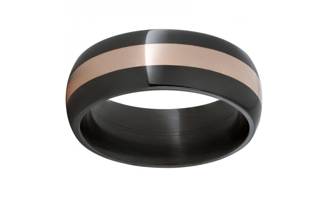 Black Zirconium Domed Band with 14K Rose Gold Inlay
