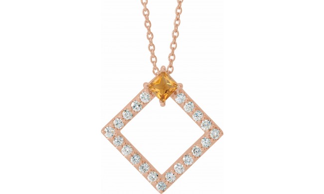 14K Rose Citrine & 3/8 CTW Diamond 16-18 Necklace