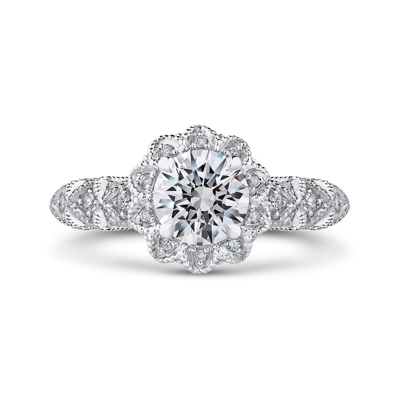 14k White Gold Organic Flower Halo Diamond And Blue Sapphire Engagement Ring  #102115 - Seattle Bellevue | Joseph Jewelry