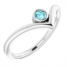 14K White Blue Zircon Solitaire Bezel-Set V Ring