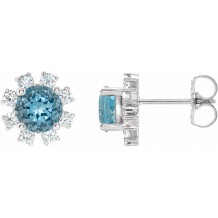 14K White Blue Zircon & 1/2 CTW Diamond Earrings