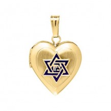 14K Yellow Gold enamel Pantograph Star of David and Heart Child's Locket