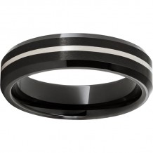 Black Diamond Ceramic Beveled Edge Band with 1mm Sterling Silver Inlay