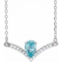 14K White Blue Zircon & .06 CTW Diamond 18 Necklace