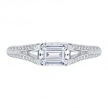 Shah Luxury 14K White Gold Emerald Diamond Engagement Ring with Split Shank (Semi-Mount)