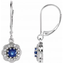 14K White Blue Sapphire & 1/10 CTW Diamond Halo-Style Earrings