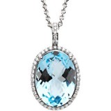 14K White Sky Blue Topaz &3/8 CTW Diamond Halo-Style 18 Necklace photo