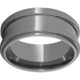 Rugged Tungsten  10mm Polished Band with Grooved Edges and 4mm Grooved Center photo