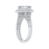 Shah Luxury 14K White Gold Emerald Cut Diamond Halo Engagement Ring with Split Shank (Semi-Mount) photo 3
