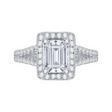 Shah Luxury 14K White Gold Emerald Cut Diamond Halo Engagement Ring with Split Shank (Semi-Mount) photo