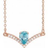 14K Rose Blue Zircon & .06 CTW Diamond 18 Necklace photo