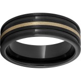 Black Diamond Ceramic Rounded Edge Band with a 1mm 18K Yellow Gold Inlay and Stone Finish photo