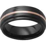 Black Diamond Ceramic Flat Band with Grooved Edges and a 1mm 14K Rose Gold Inlay photo