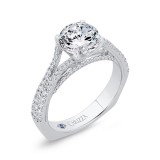 Shah Luxury 14K White Gold Diamond Halo Engagement Ring with Euro Shank (Semi-Mount) photo 2