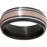 Black Zirconium Domed Band with 14K Rose Gold and Sterling Silver Inlays photo