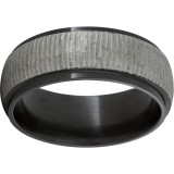 Black Zirconium Domed Band with Grooved Edges and Bark Finish photo