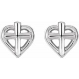 14K White Cross with Heart Youth Earrings photo 2