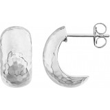 14K White 15.2x7.9 mm Hammered J-Hoop Earrings photo