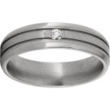 Titanium Beveled Edge Band with Two .5mm Grooves, One 6-point Diamond, and Stone Finish photo