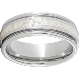 Serinium Rounded Edge Band with a 2mm Sterling Silver Inlay and Hammer Finish photo