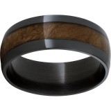 Black Zirconium Domed Band with Red OakBurl Wood Inlay photo