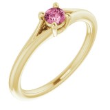 14K Yellow Pink Tourmaline Youth Solitaire Ring photo