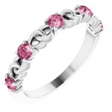 14K White Pink Tourmaline Stackable Link Ring photo