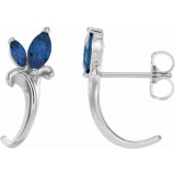 14K White Blue Sapphire Floral-Inspired J-Hoop Earrings photo
