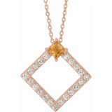 14K Rose Citrine & 3/8 CTW Diamond 16-18 Necklace photo